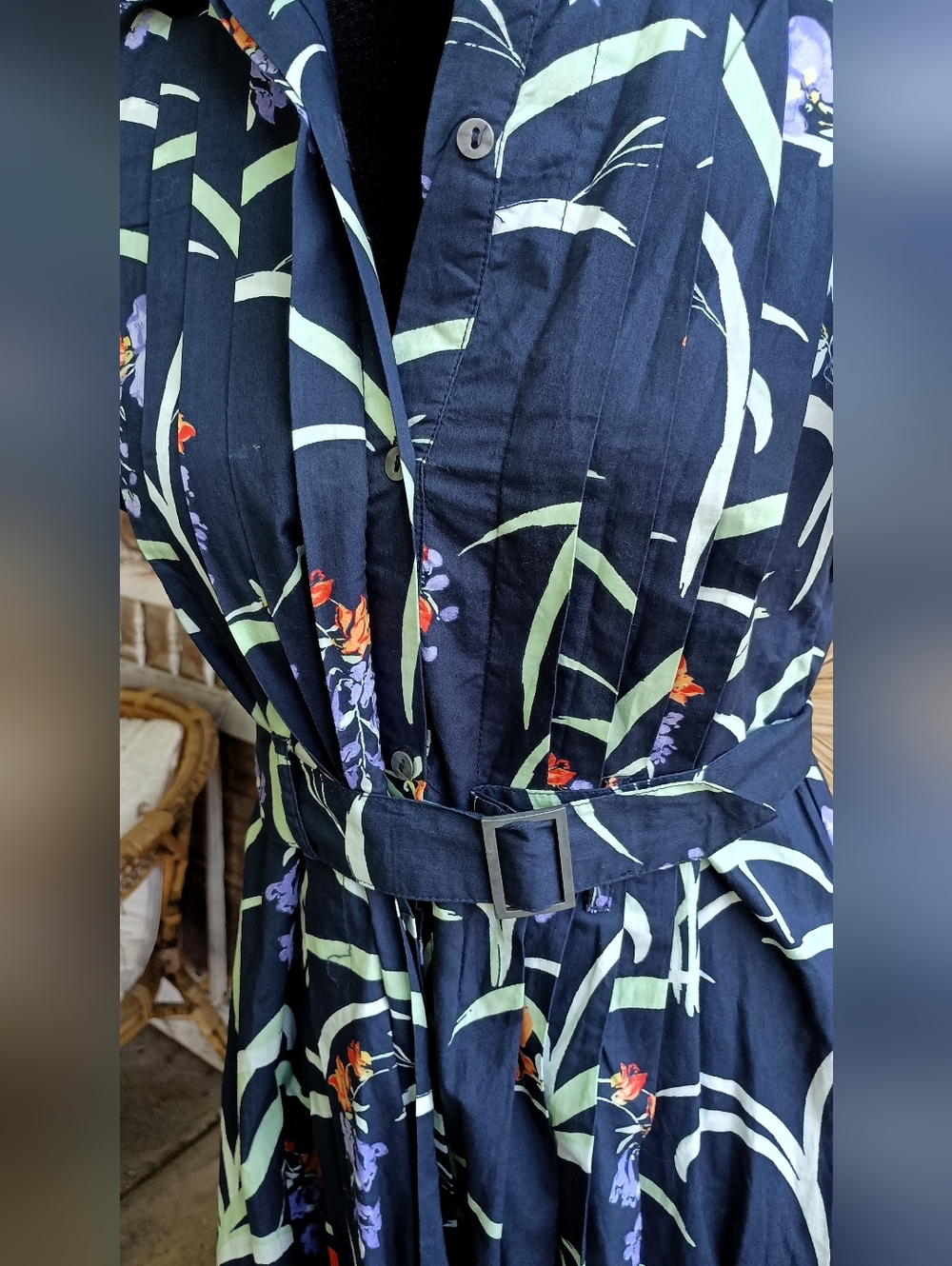 Maeve Anthropologie 100% Cotton Navy Floral Belted Maxi Dress_XS - Picture 6 of 11